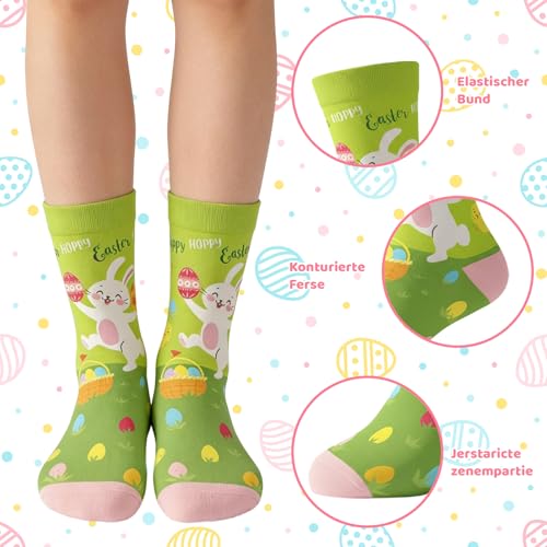JrnSvp Oster Socken Damen, Ostern Geschenke, 2 Paar Socken und 2 Bunte Ostereier im Set Ostereier Füllung mit Socken für Mädchen, Osteraktivitäten und Familienfeiern