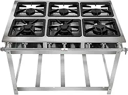 FOGÃO SERV INOX BAIXA PRESSÃO 6 BOCAS (3 SIMPLES 3 DUPLAS)