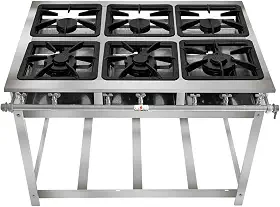 FOGÃO SERV INOX BAIXA PRESSÃO 6 BOCAS (3 SIMPLES 3 DUPLAS)