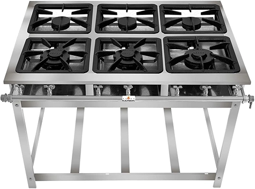 FOGÃO SERV INOX BAIXA PRESSÃO 6 BOCAS (3 SIMPLES 3 DUPLAS)