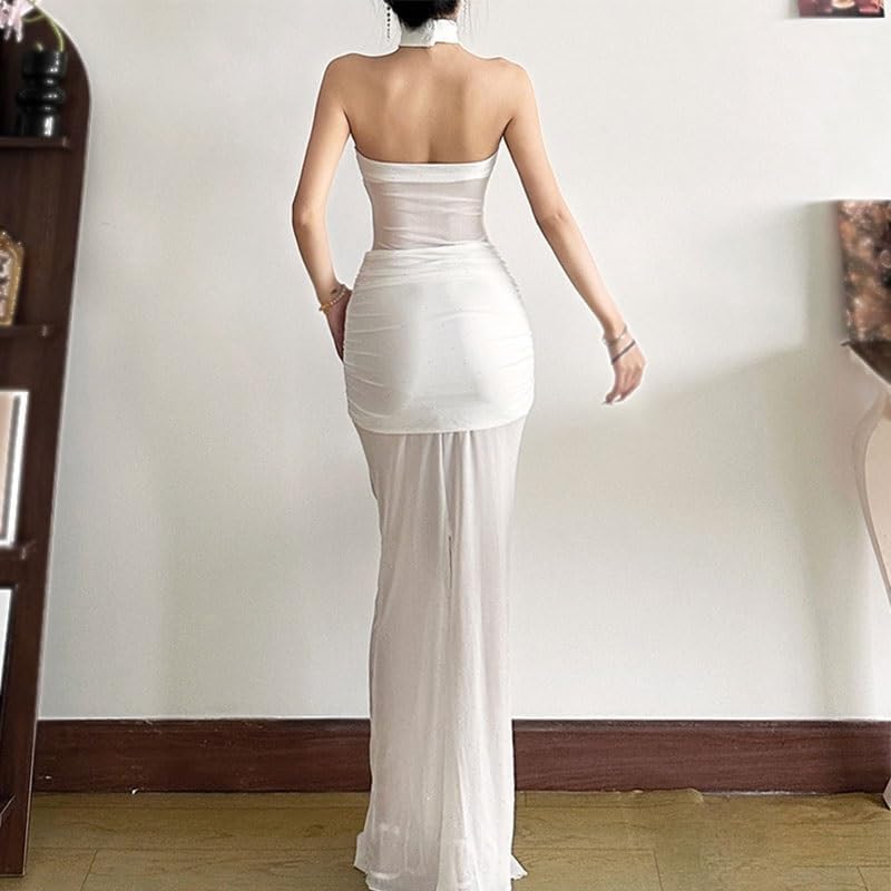 JSEIAJB Sleeveless High Waist Bodycon Dress Fashion Short Collar Dress