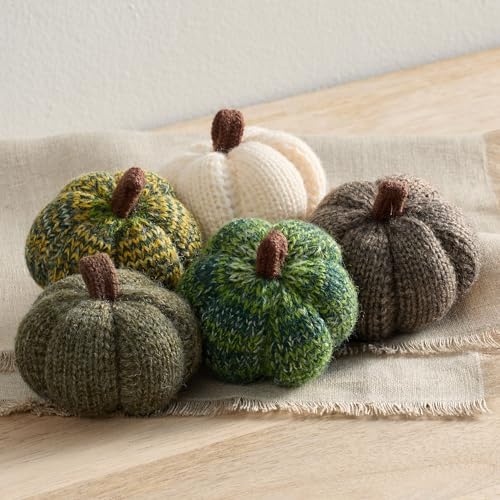 Image of Cozy Mini Knit Pumpkins Set of 5 (Juniper 2.5 Inch Set) | Fall Home Decor, Table Top Bowl Filler, Gift for New Apartment