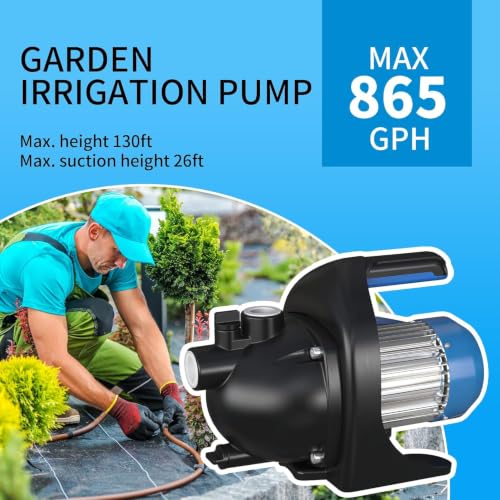 Image of FOTING 1 HP Shallow Well Jet Pump, 865 GPH 115V Portable Water Transfer Booster Pump, 130ft Max Head, Stainless Steel for Home Garden Irrigation Lawn Farm, Blue