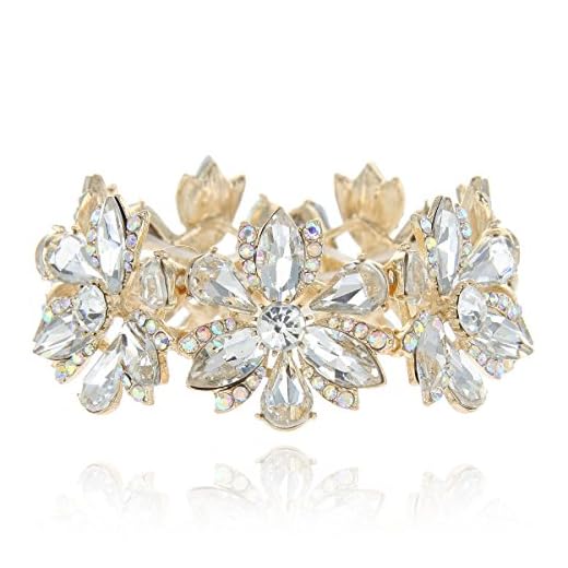 SP Sophia Collection Women's Flower Blossom Glass Stone Fashion Stretch Bracelet in Clear