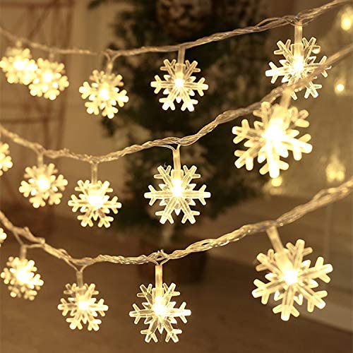 CESOF Christmas Lights, 20 Ft 40 Led Snowflake String Lights Battery Operated Fairy Lights for Bedroom Room Party Home Xmas Decor Indoor Outdoor Tree Decorations Warm White