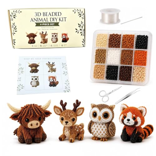 Pwewob 3D Beaded Animal Kit Tiny Beaded Animal Kits 3D for Adults Bead Animal Making Kit for Beginners & Craft Enthusiasts Creative DIY Decoration Gifts for DIY Desk Decor & Creative Gift