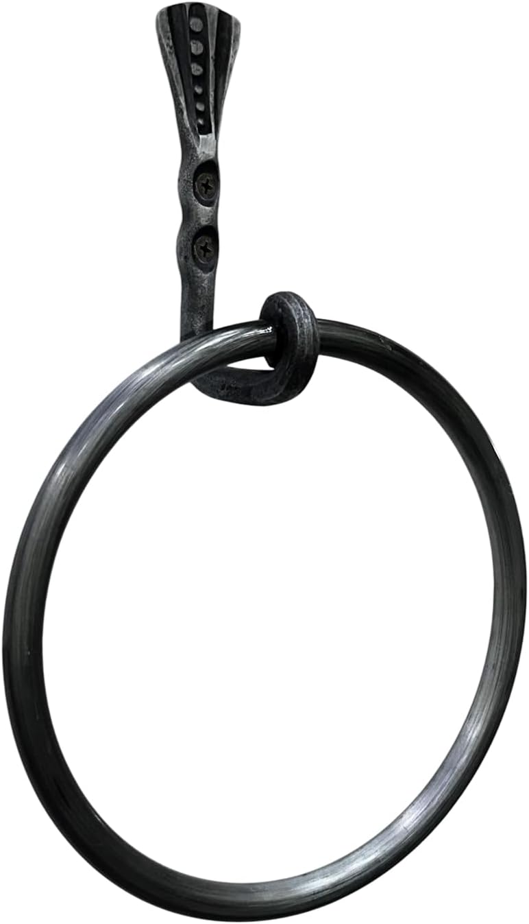 Hand Forged Towel Ring Holder Wrought Iron Handmade Wall Mounted Hand Towel Holder Blacksmith Wall Mounted Towel Rack Black Antique Finish Heavy Duty Towel Holder by Living Ideas