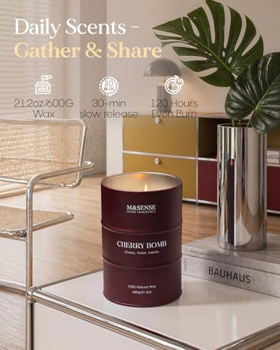 Image of M&SENSE Cherry Bomb Scented Candles, Large Sweet Candle for Home Scented, Natural Soy Wax Candle, Candles Gifts for Women, 21.2 oz 120 Hours Burn