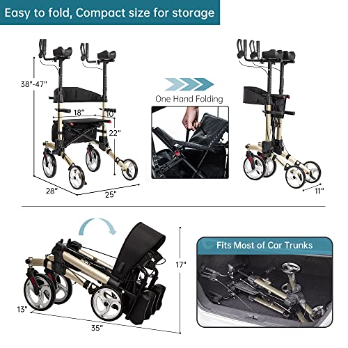 Elenker Upright Walker, Stand Up Folding Rollator Walker With 10 Inch Front Wheels Backrest Seat And Padded Armrests thumb #5
