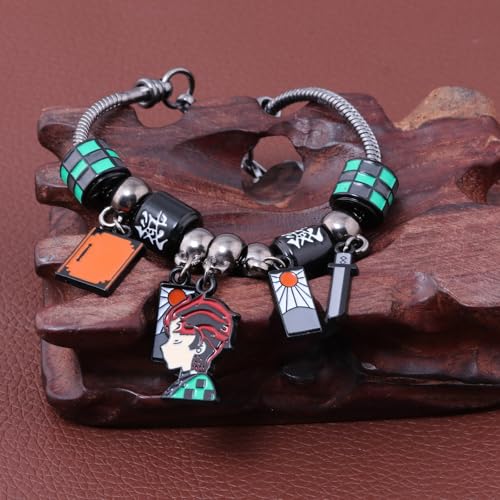 DIY Tanjiro Beads Bracelet Gifts – Anime Charm Jewelry Inspired by Tanjiro with Sword Pendant, Green Beads & Enamel Charms – Cosplay Accessory for Fans & Collectors3