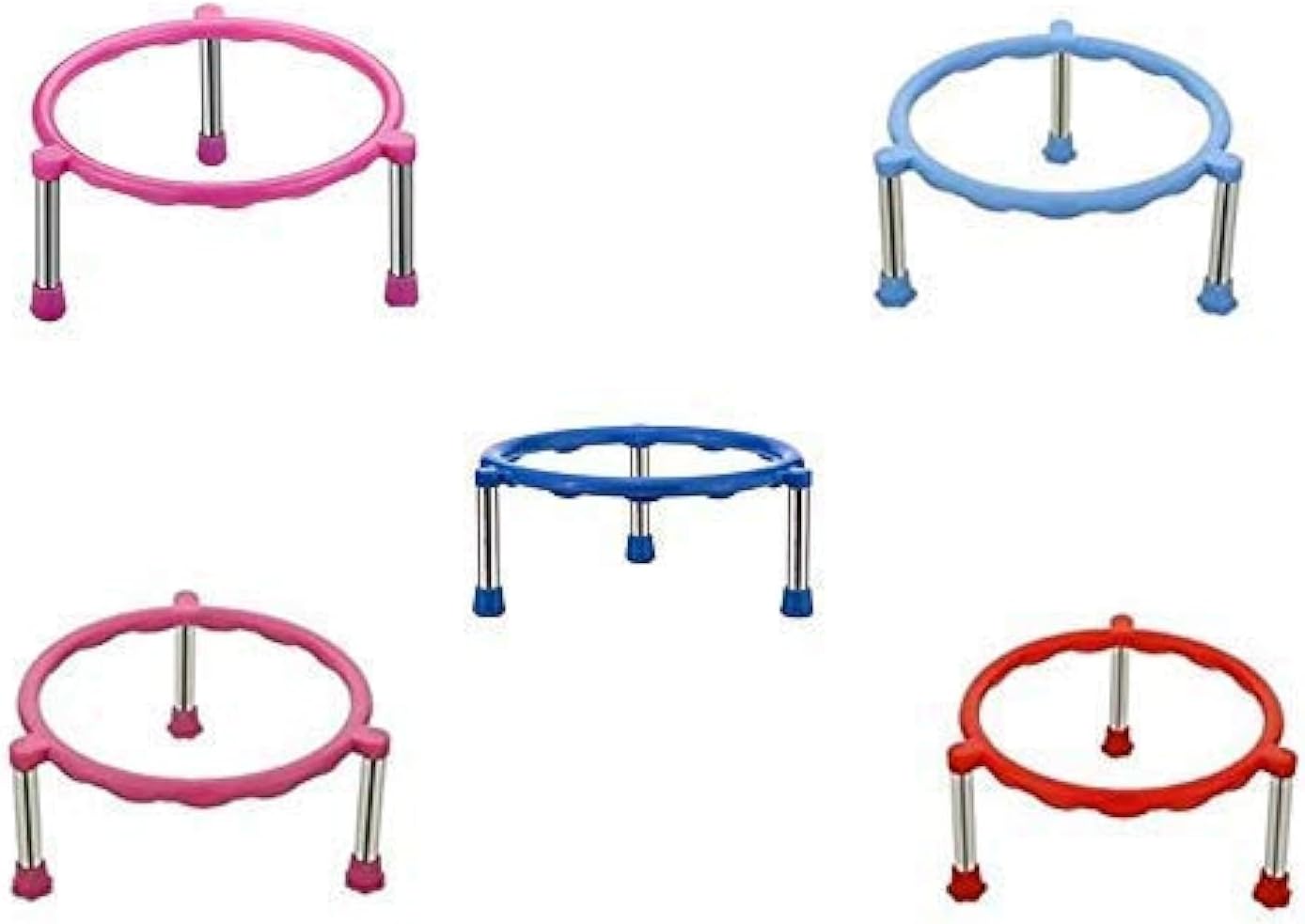 shaan Glister Single Ring Matka/Pot Stands with Stainless Steel Legs - 5 Pieces