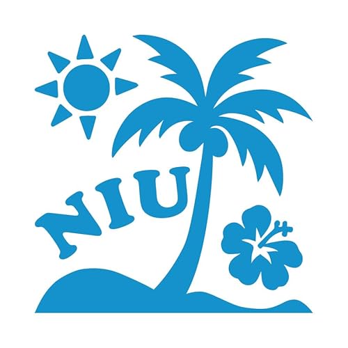 夏 ハワイ NIU ニウ ここやし シール ステッカー カッティングステッカー サマー summer 車 ハワイアン 海 南国 イベント 店舗 施設 オフィス 賃貸 ドア 扉 床 壁 入口 窓 フロア ガラス 屋外 光沢タイプ・防水 耐水・屋外耐候3～4年 (青, 150ｍｍ)のサムネイル