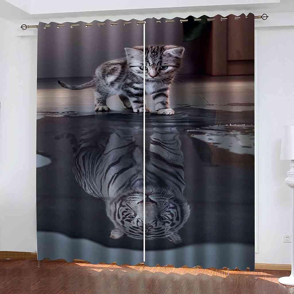 Modern Blackout Curtains with Eyelet 3D Printed Thermal Insulated Window Treatments Animals Kittens and Tigers Living Room Bedroom Window Drapes 2 Panel Set 72" X 108" (2XW52"xL84")
