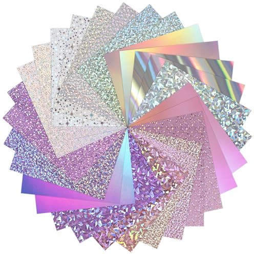 30 Sheets Mixed Colors Mirror Cardstock Paper - 15 Patterns 250gsm/92lb Metallic Reflective Paper for Crafts, 8.5x11 Inch Foil Cardstock for DIY Projects Birthday Party Decoration PAP20MX30