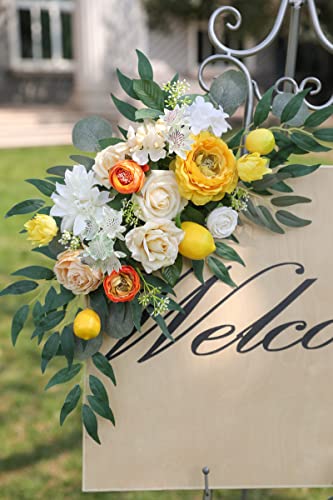 Rongflower Yellow Lemon Artificial Wedding Arch Flowers Swag Set Of 2 For Diy Wedding Welcome Ceremony Sign Backdrop Sweetheart Table Chair Home Decoration #TOP4