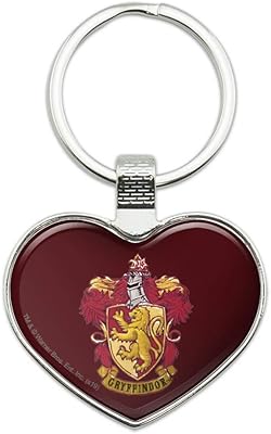 Harry Potter Gryffindor Painted Crest Keychain Heart Love Metal Key Chain Ring