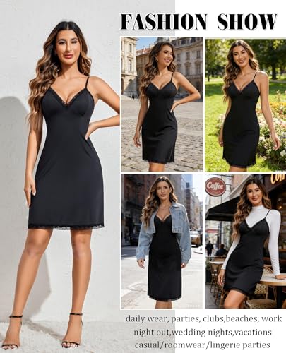 Image of Avidlove Spaghetti Strap Slip Dress Lace Trim Full Slips for Under Dresses Sexy Nightgown