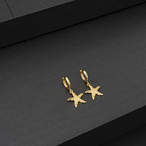 SANNYRA Huggie Earrings for Women - 14K Gold Plated Beach Sea Drop Dangle Earrings - Starfish Butterfly Moon Star Seashell Beachy Jewelry3