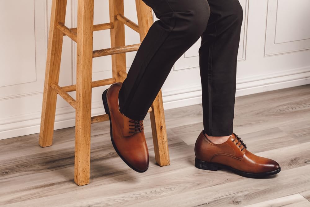 CALTO Men's Invisible Height Increasing Elevator Shoes - Brown Premium Leather Lightweight Lace-up Formal Oxfords - 3 Inches Taller - Y10752 - Size 9 D(M) US - Image 8