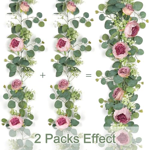Miniatura 6 de Somyting 2 Guirnaldas De Flores Artificiales De Eucalipto, Vintage, Flores Falsas, Peonías, Vid De Rosas, Verde, Planta Decorativa Para Colgar En La Pared Para Arco De Boda, Arreglo De Puerta,