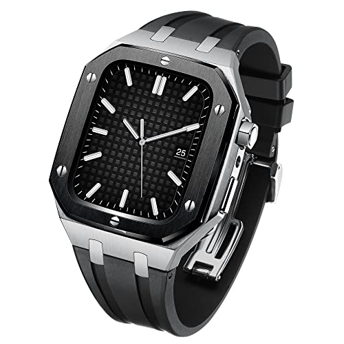 NZQK Pulseira de borracha de metal para iWatch Watch SE/4/5/6/7 Mod Watch Acessórios de substituição
