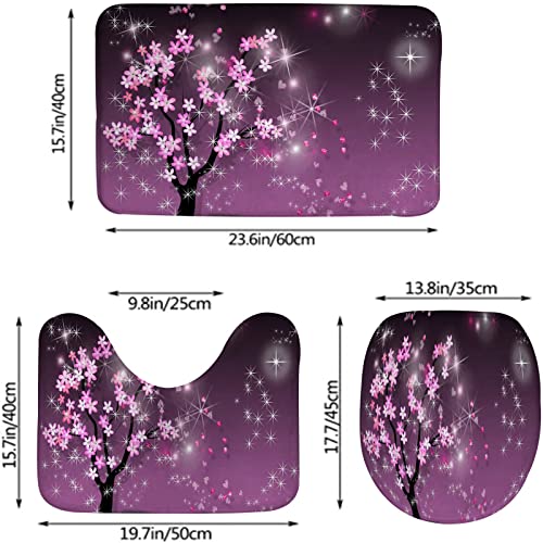 Badezimmerteppich-Set, 3-teilig, Japan Blossom Cherry Glitter, waschbare Badteppiche, rutschfest, mit Rückenpolster, Konturteppich und Toilettendeckelbezug – Bild 4