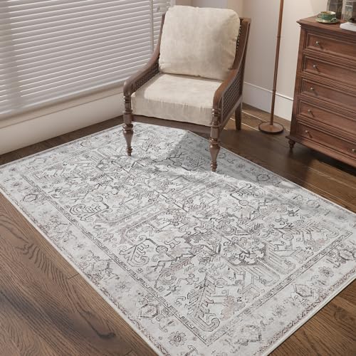 jinchan Lima Vintage Area Rug 3x5 for Entryway - Machine Washable Stain Resistant Non-Slip Low Pile Ultra-Thin Floral Print Indoor Rug for Kitchen Bed