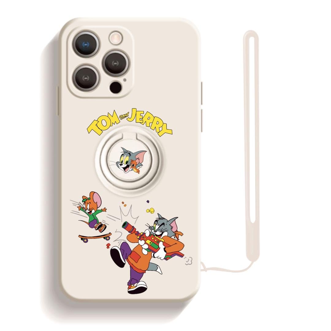 iPhone 12Proケース リング付きスマホケース ストラップ付き スマホカバー トムとジェリー キャラクター シリコン 落下防止 ストライプ 耐衝撃 防塵 割れない おしゃれ かわいい おもしろ クリスマス プレゼント スマホカバー … (IPhone 12Pro, 白)