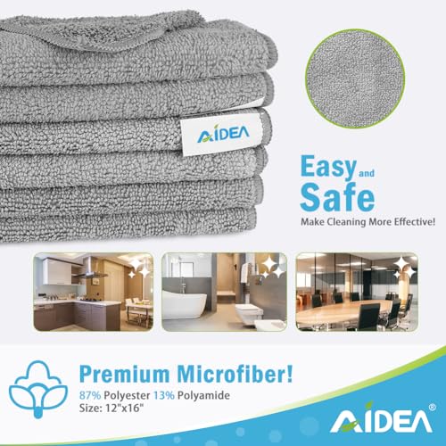 AIDEA Microfiber Cleaning Cloth-8PK, Soft Microfiber Towels for Cars, Absorbent Cleaning Rags, Lint-Free Streak-Free Wash Cloths for House, Kitchen, Window(12in.x16in), Grey - Image 4