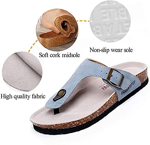 Asifn Women Slide Men Cork Sandal Flat Adjustable Leather Casual Open Toe Shoes Flip-flops Summer2