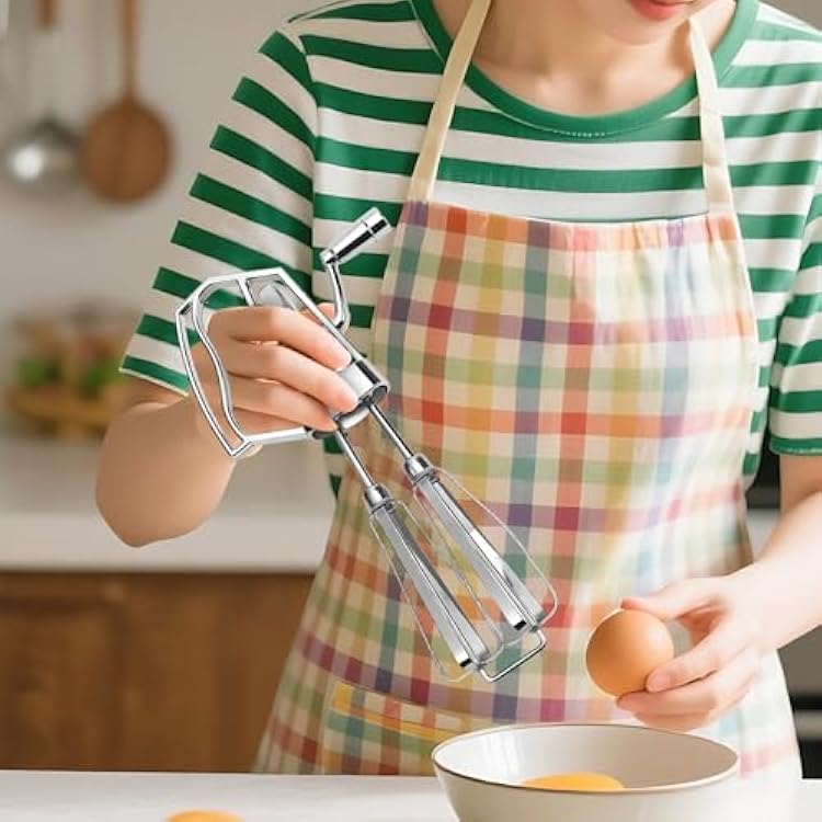 Hand Crank Mixer, Manual Egg Beater, Ergonomic Handle, Dual Rotating Beaters, Stainless Steel, Kitchen Tool, for Whisking, Beating, Mixing