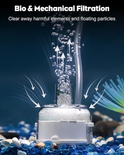 Pawfly Pompe à Air Nano, Mini Bulleur Ultra-Silencieux pour Aquariums jusqu'à 60 L, Aérateur à Oxygène Portable 1,3 W avec Filtre Éponge, Tuyau à Air, Pierre à Air & Clapet Anti-Retour, 450 ML/m – vue 3