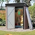 Aoxun 5’ x 3’ Shed Metal Outdoor Pentroof Storage Shed with Base Frame, Steel Utility Tool Shed Storage House with Stainless Latch, Galvanized Metal Sheds Outdoor Storage for Garden Patio, Brown