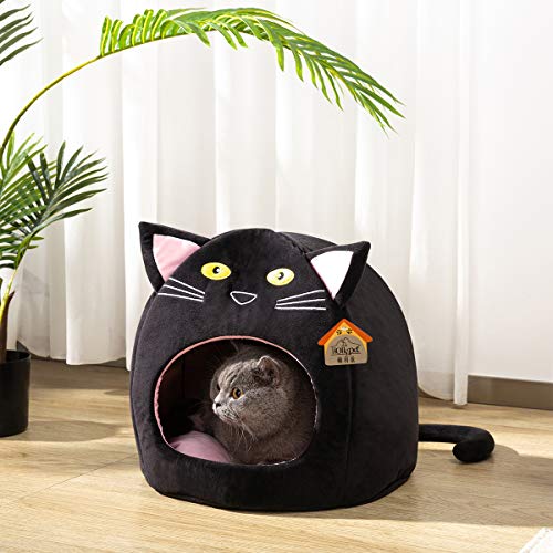 Hollypet Cozy Pet Bed Warm Cave Nest Sleeping Bed Kitty Shape Puppy House For Cats, 17 X 17 Inches, Black #TOP2