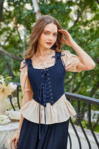 Image of SCARLET DARKNESS Women's Renaissance Corset Tops Vintage Lace Up Overbust Bustier Bodice