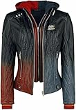 Milanoz Women's Harley Monster Squad Dual Tone Birds of Prey Leather Jacket | Hoodie Style Daddy’s Quinn Motorcycle Coat (US, Alpha, X-Large, Regular, Regular)