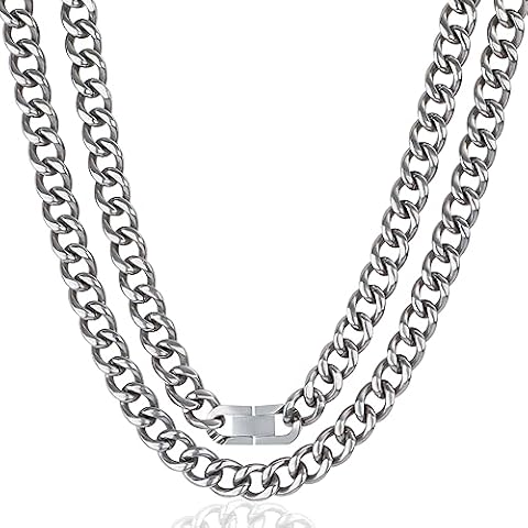 SanThree 9.5mm Pure Titanium Cuban Link Chain Necklace, Ultra Lightweight Smooth Skin Friendly Solid Titanium Curb Link Chain for Men Women Valentines Day Anniversary Birthday Gift, 24 Inch Cover