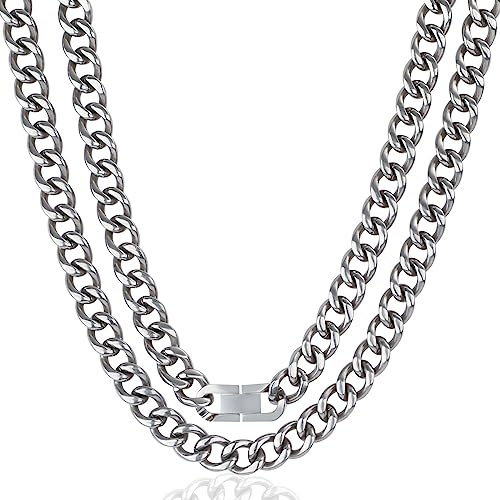 Santhree 9.5Mm Pure Titanium Chain Necklace For Men Women, Ultra Lightweight Solid Titanium Cuban Link Chain For Sensitive Skin, 24 Inch #TOP4