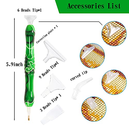RovyFota Diamond Painting Pen, Exquisite Diamond Painting Pens, Diamond Painting Accessories for Diamond Paintings Hobby with Wax, Tweezer and Various Tips (Green)