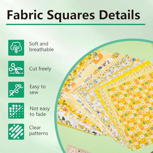 Image of 60 Pcs Quilting Fabric Square, Yellow Series Quilted Fabric Bundle | 10x10 Cotton Floral Fabric Square for Sewing for DIY Patchwork Cushion, Bags, Sewing Craft Decorations