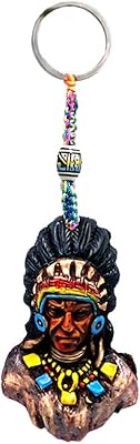 Gypsy Daze Smokes American Horse Native American Indian 3D Figurine Keychain Multicolored MacramÃ© Metal Ring - Handmade Gifts Boho Car Keys Bag Accessories