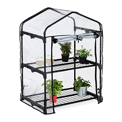 Serre de balcon 2 étagères bâche PVC transparent et acier 94x67x49 cm