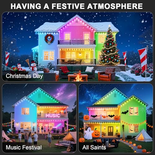 Image of 200FT Permanent Outdoor RGB Lights - Waterproof Smart LED Eaves Lights with App /Remote Control, Music Sync & DIY Scenes, Perfect for Christmas, Halloween, Parties & Daily Decor, Ideal for House Roof