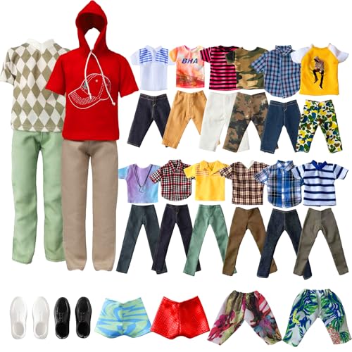 13 Pieces Doll Clothes and Accories for 11.5 Inch Boy Doll Outfit, Random 5 Tops, 5 Pants, 2 Pairs of Shoes, One Pair of Swimming Trunks