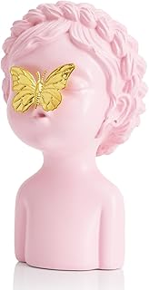 Pink Girl Bust Statue with Golden Butterfly, Interactive Decor for Nursery, Living Rooms, and Unique Gift Idea for Baby Showers and Special Occasions