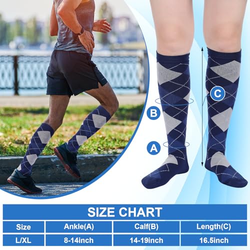 8 Pairs Men Dress Compression Socks Men Knee High Light Compression Socks 8-15 Mmhg Graduated Support Stockings for Father's Day Christmas Gift3