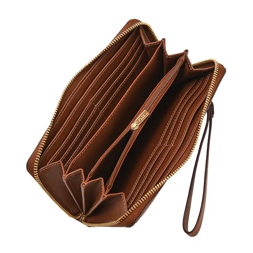 Image of Fossil Women's Logan Leather RFID-Blocking Zip Around Clutch Wallet with Wristlet Strap for Women