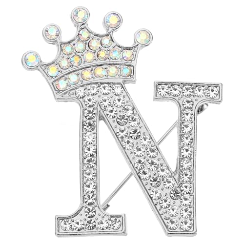 Image of PATIKIL Letter Brooch Pins, Crown Initial Rhinestone Alphabet Letter Lapel Badges Pin for Women Suits