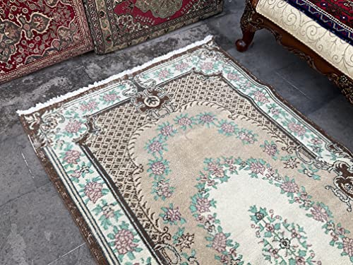 Beige And Green Colors Decorative Turkish Rug, Organic Wool Anatolian Rug, Floral Design Turkey Rug, Boho Decor Entryway Rug, Rug For Living Room #TOP3