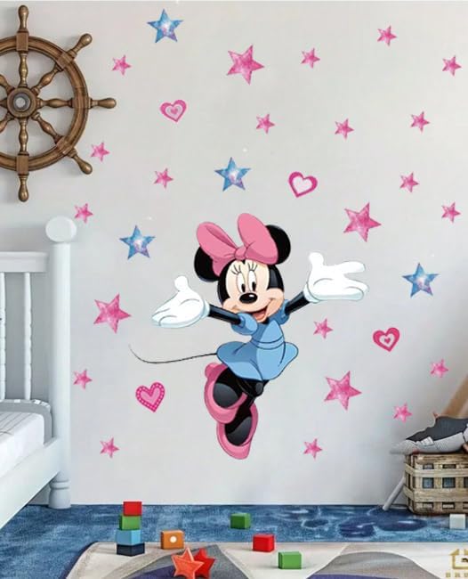 Mouse Pink and Stars Wall Decals Kids Room Stickers Cartoon Mural Decor Home 40 x 80 cm Baby Wall Stickers, Removable Vinyl Cartoon Peel and Stick 15.7X 31.5-inch Decals - Image 3